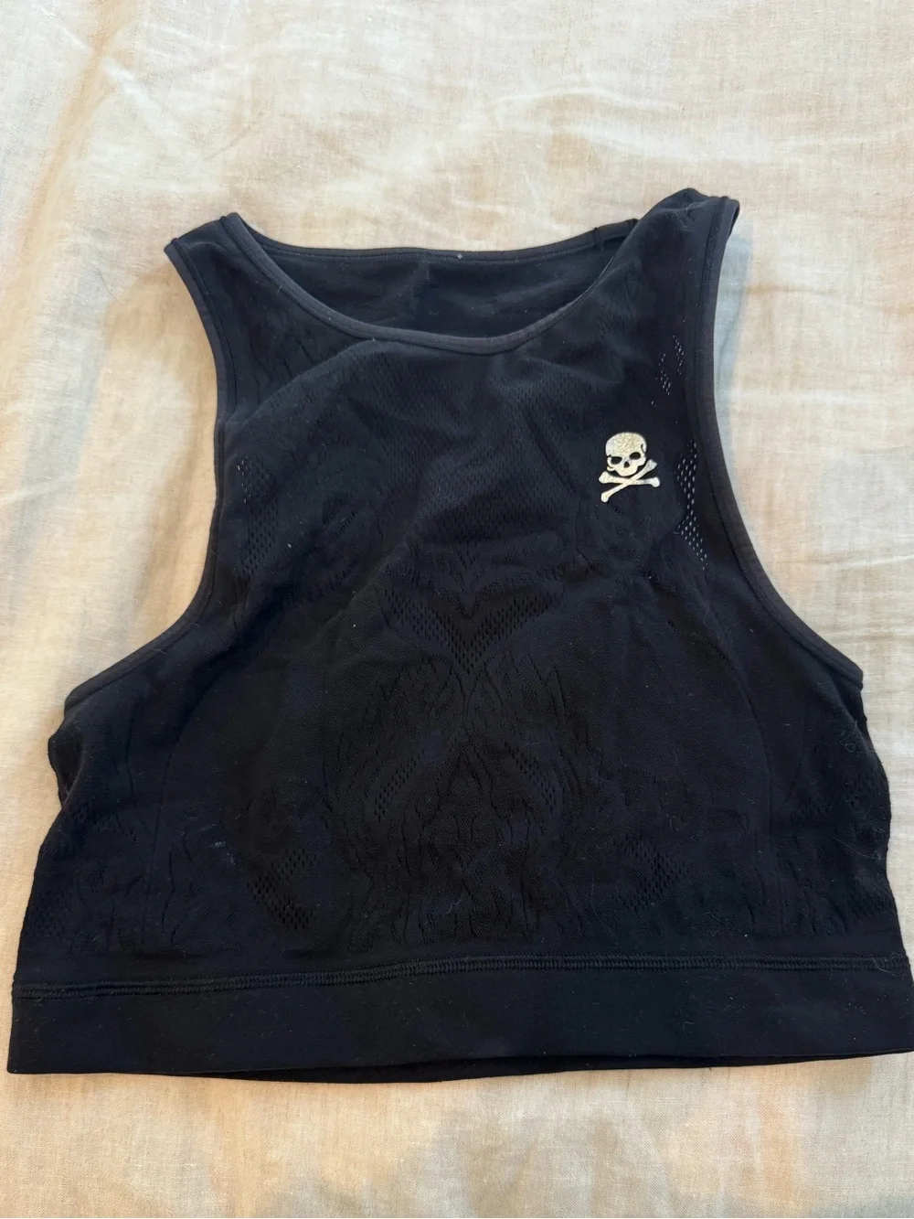 Lululemon Soulcycle Black Skull Lace Crop Athletic Tank Top